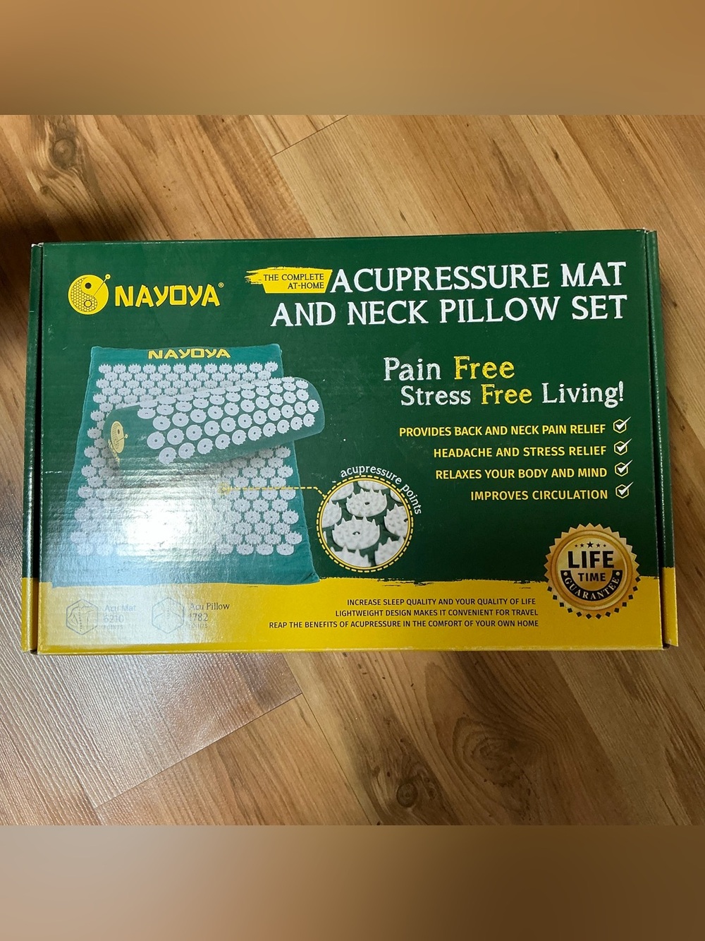 NIB Nayoya Acupressure Mat & Neck Pillow Set, Pain & Stress Relief Back/Neck